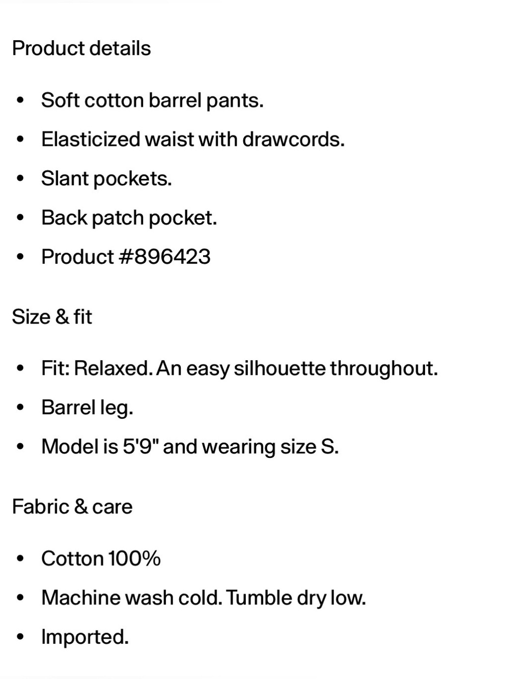 NWT 100% Cotton Poplin Easy Barrel Pants - Picture 6 of 11